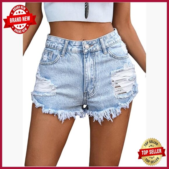 Distressed Denim Shorts High Waisted Ripped Y2K Western Summer Casual